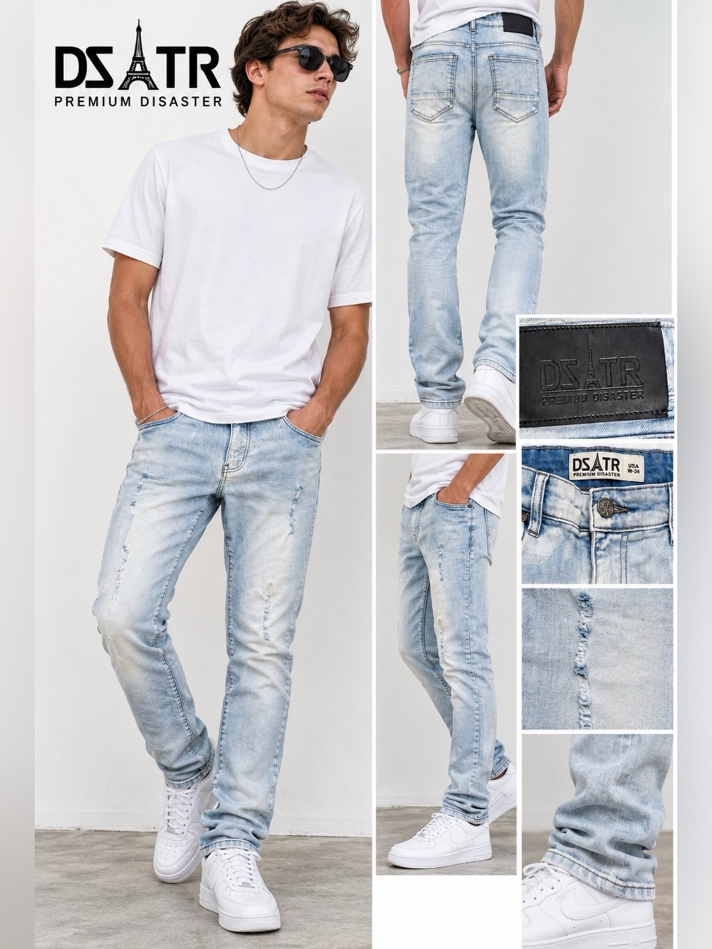 Light Wash Slim-Straight Jeans Unisex for Men or Women